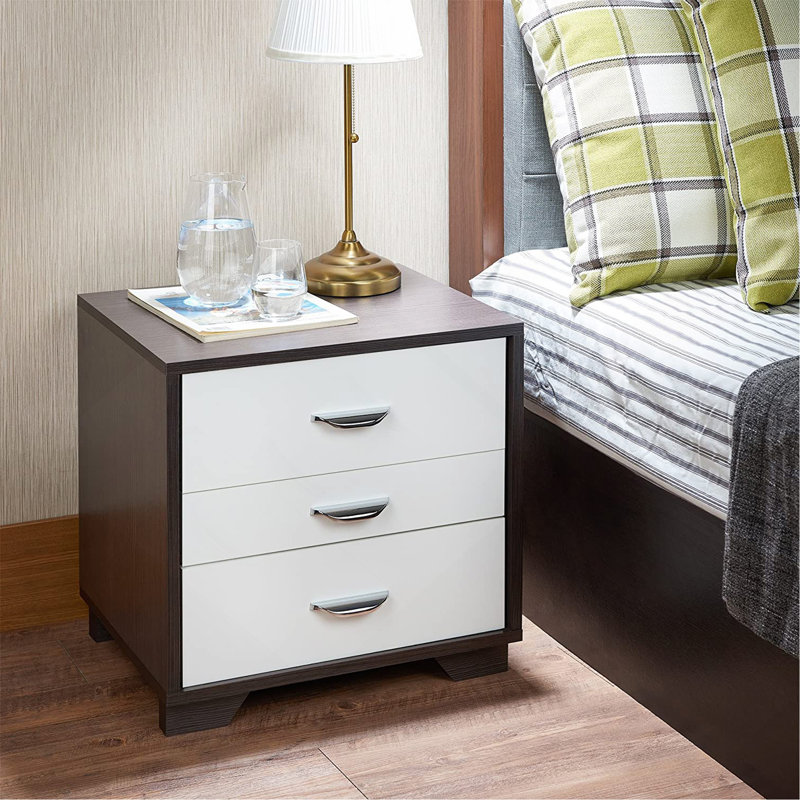 Table d'appoint rectangulaire blanche et noire, 3 commodes, 15,52 po Compartiment de nuit profond et profond en bois, Black