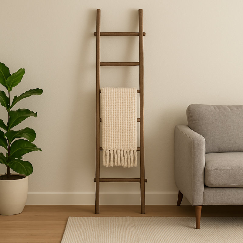 Rustic 6ft Tall Blanket Ladder, Decorative Freestanding Ladder For Storage - 19" x 2" x 76", Brown