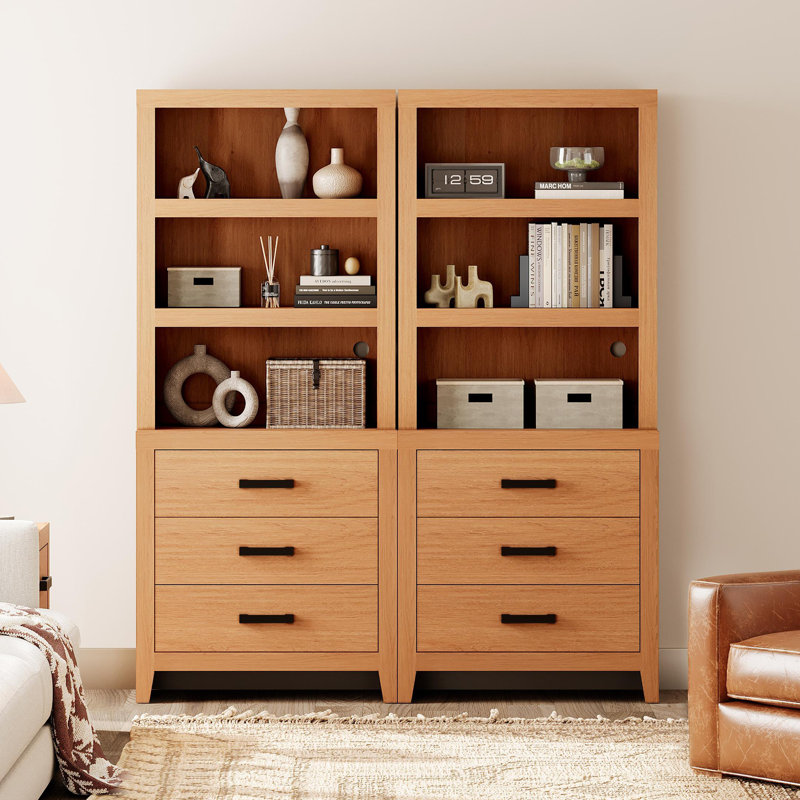 74" Tall Bookbookshelf, Large Farmhouse Bookcase With 3 Drawers Set Of 2, Wood Bookshelves Storage Cabinets For Living Room, Home Office, Library
