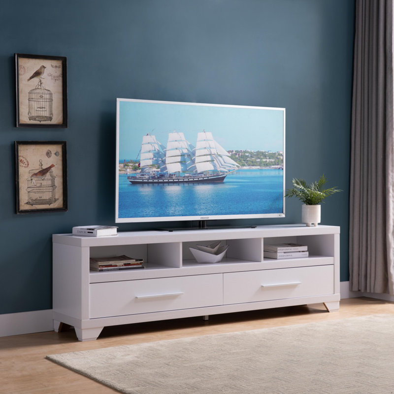 Meuble télé avec rangement Ouitchambo 60 po, meuble télé et console de divertissement, Blanc, 72"