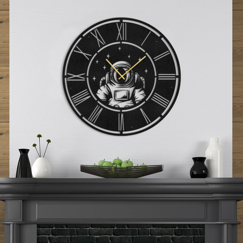 Metal Wall Clock, Black, 30" W x 30" H