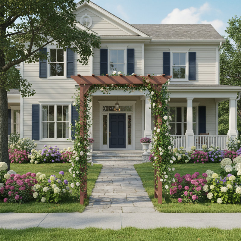 Tonnelle de jardin romantique en bois massif, élégante arche de mariage brun clair et treillis de plantes, pergola robuste pour les fêtes, les décorations de Noël et toute l'année