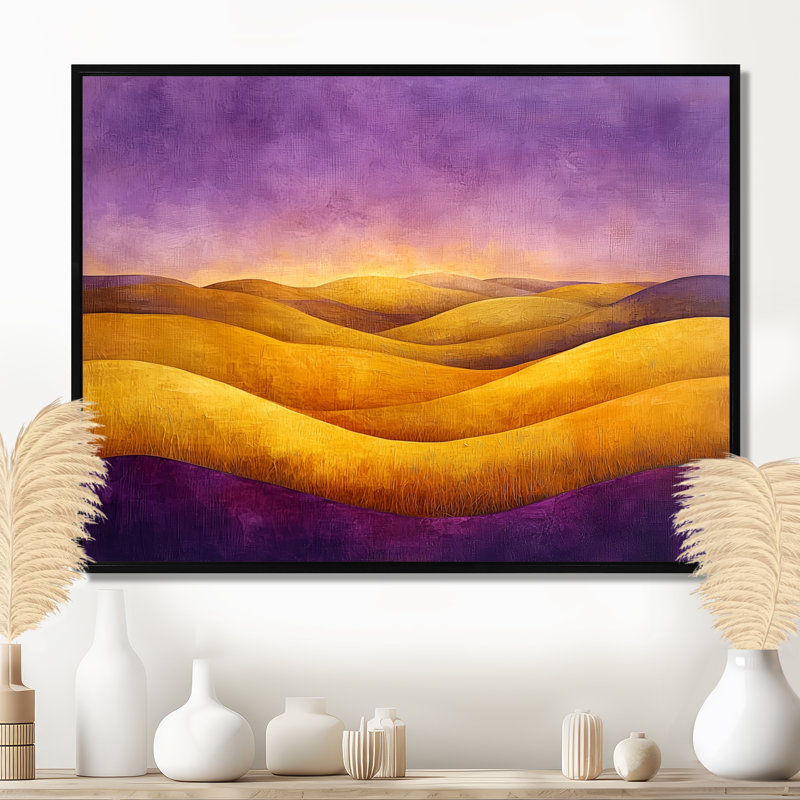 «Countryside Golden Hills At Twilight II», art mural grande campagne, H 30 po x l 40 po, Cadre flottant noir