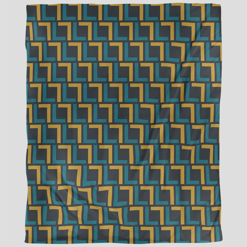 Housse de couette carrée simple, Housse de couette simple TG, Bleu sarcelle / or / noir, Polyester brossé