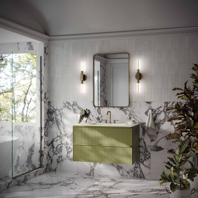 Astor 42" Single Vanity With Integrated White Solid Surfacetop, Olive Green, 36"