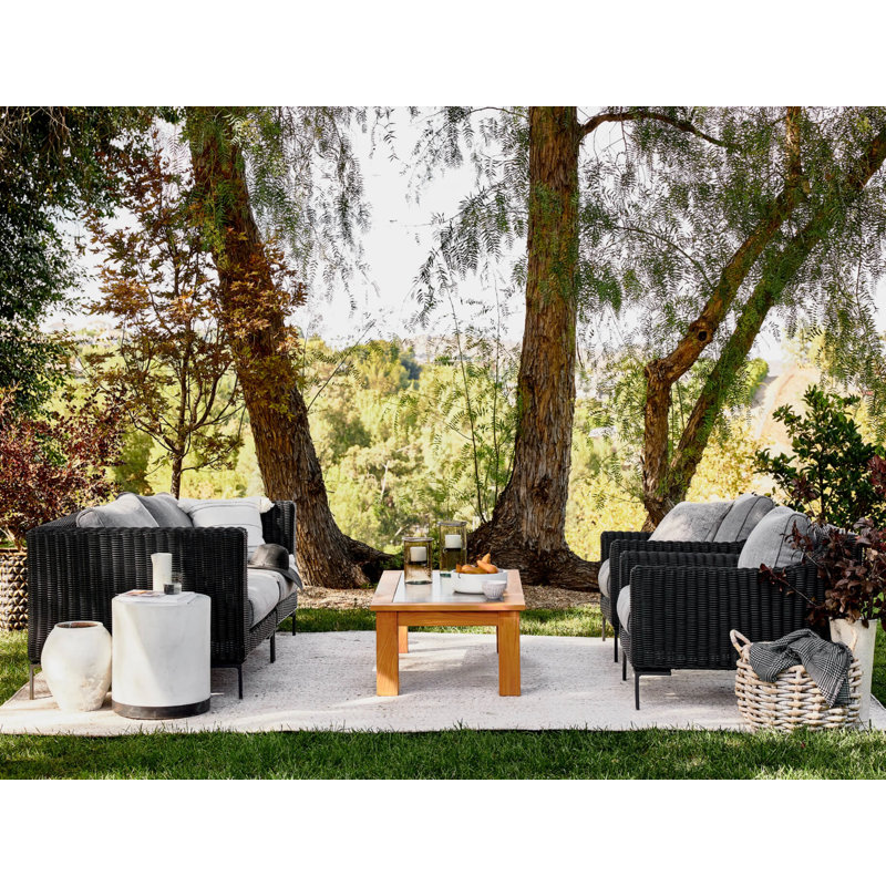 Black Wicker Outdoor Sofa - 3 Seat, Pacific Fog Gray