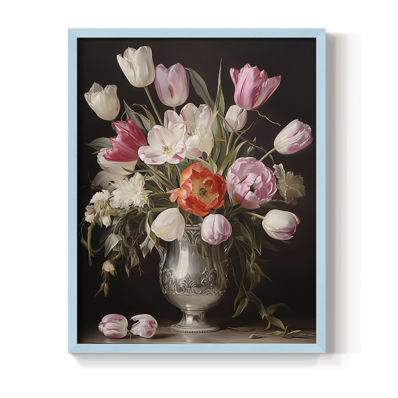Reproduction encadrée FLORAL Series DCCXCVII - bois massif, Bleu, H 21 po x l 17 po