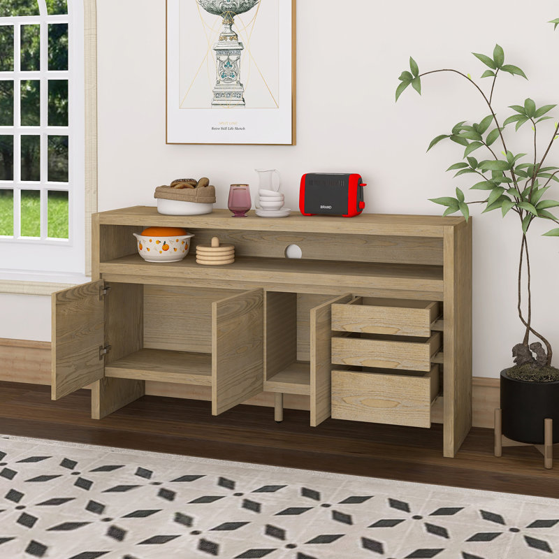 60" 3-Door Sideboard With 3 Drawers, Natural
