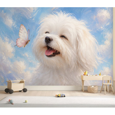 Papier peint adhésif peler et coller blanc pour chien en peluche papillon pastel ciel peint autocollant amovible papier contact mural pour salon chambre à coucher H 100 po x l 144 po