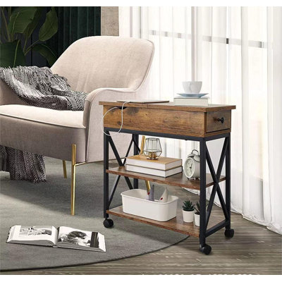 Southview End Table with Charging Station Flip Top Side Table with Storage Shelf