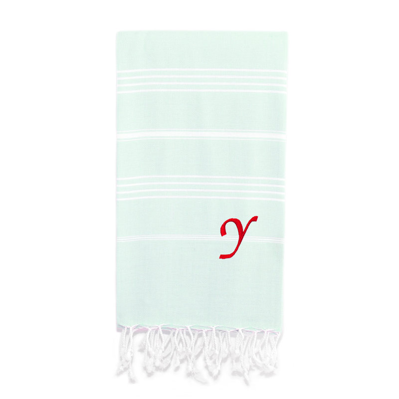 Serviette de plage 100% coton Pestemal Lucky, Vert clair / blanc, Y