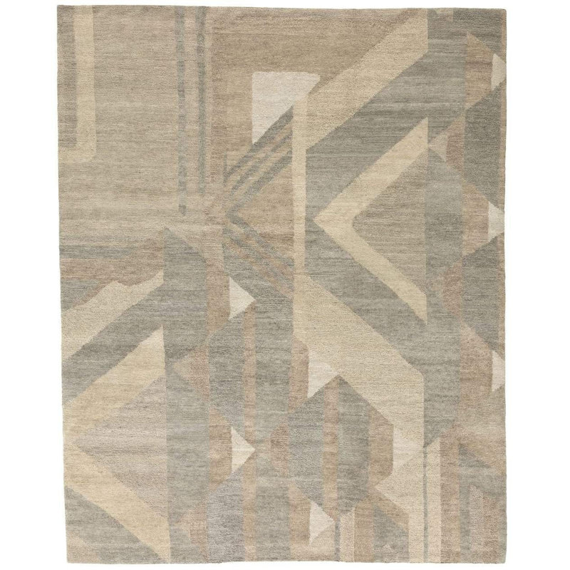 Malmo Wool Geometric Area Rug in Blue/Brown/Green/Taupe, Rectangle 5'6" x 8'6"