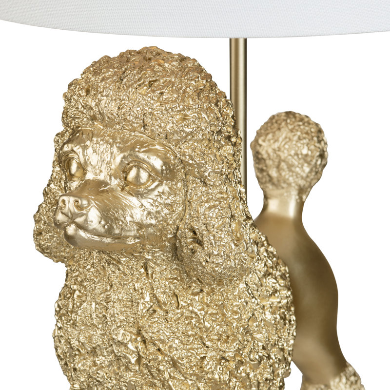 Resin Poodle Dog Table Lamp With Linen Shade, Gold