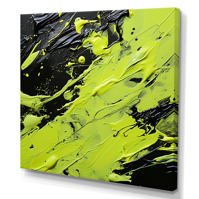 «Green Spiral Neon Fusion 3 - Abstract Collages», art mural, Toile tendue, H 16 po x l 16 po x P 1 po