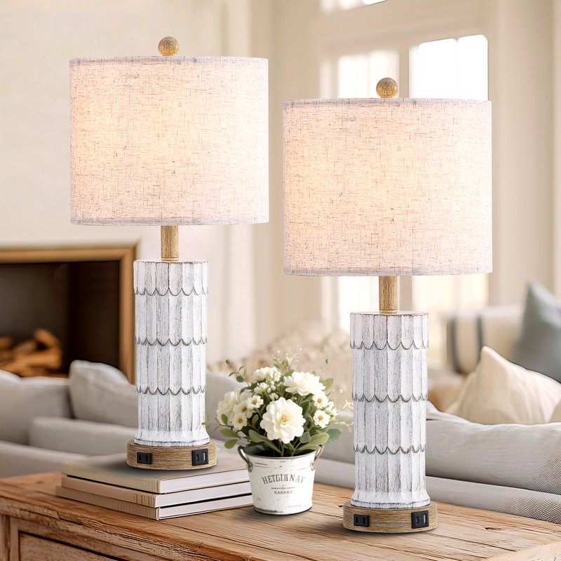 Resin USB Table Lamp, Gray, Beige