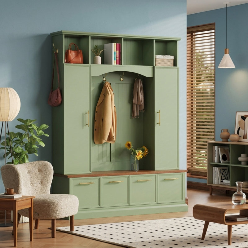 Elegant Design, Hall Tree With Open Storage & Bench
