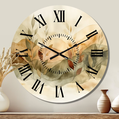 Horloge murale ronde en métal vert et brun sauge avec ondulation de dessert