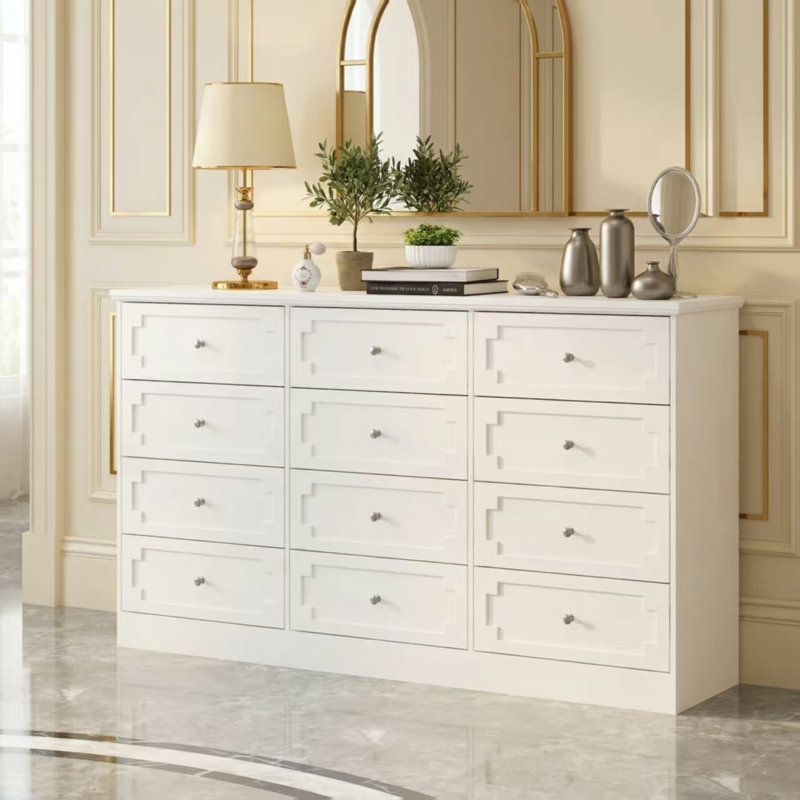 Commode 12 tiroirs blanche Delayla, Blanc