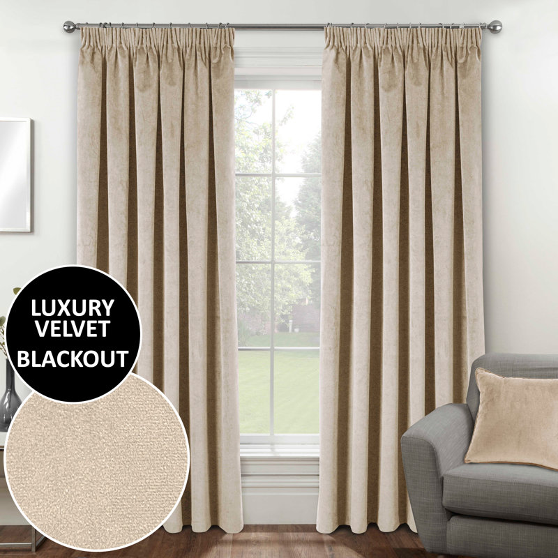 Alene Blackout Curtain Panel Pair, 168cm Width x 183cm Drop, Cream, 2