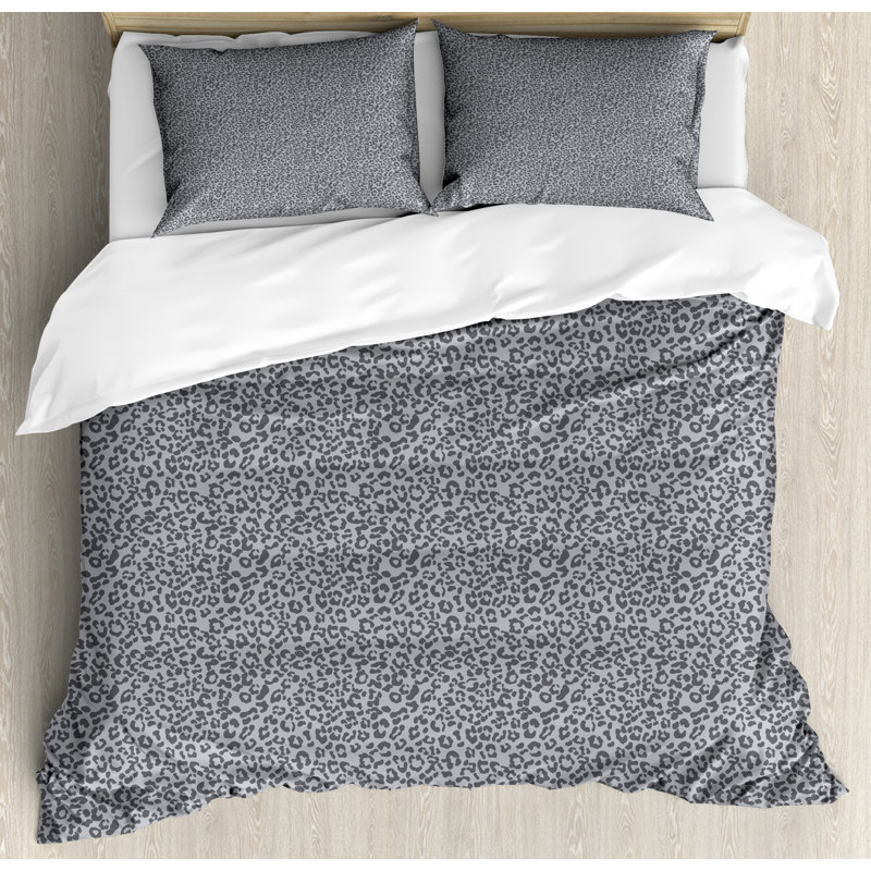 Charcoal Grey Leopard Print Queen Duvet Cover Set