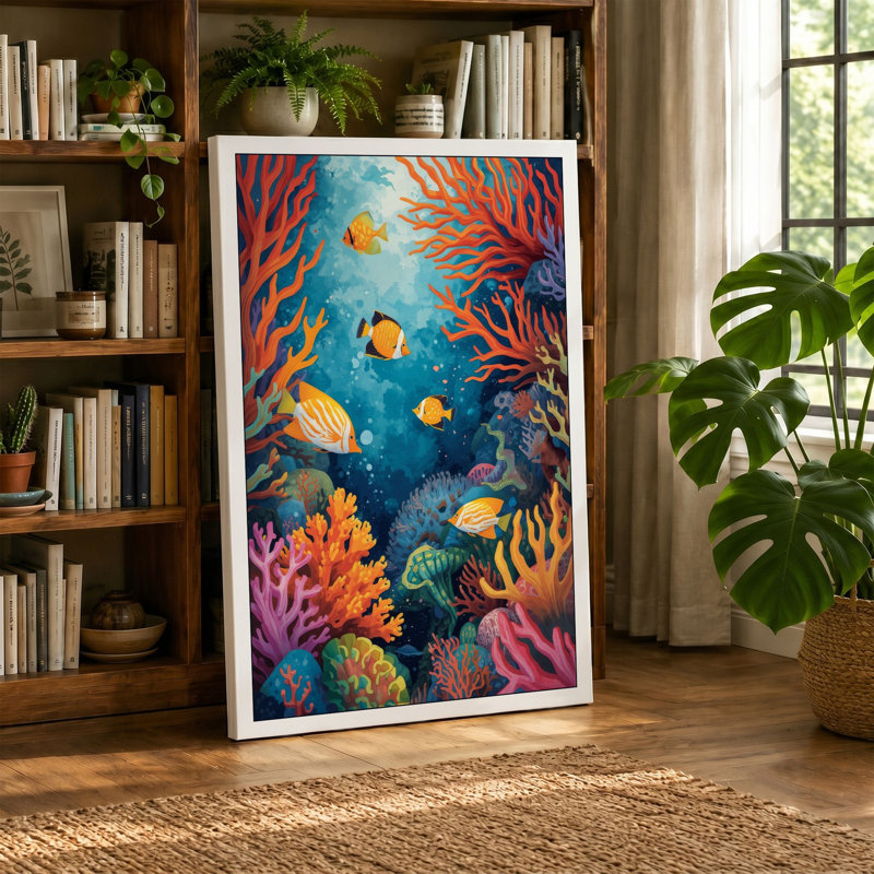 Coral Reef Dreams Tropical - Wrapped Canvas, 36x24 - 91.4 x 61.0 cm, Ochre Border