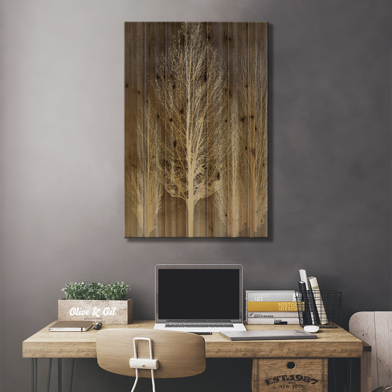 Arbres sur panneau brun II par Kate Bennett - impression sur bois sans cadre, L 18 po x H 26 po
