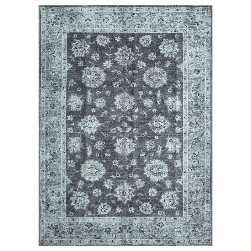 Savannah Washable Gray Area Rug, Rectangle 7'10" x 9'10"