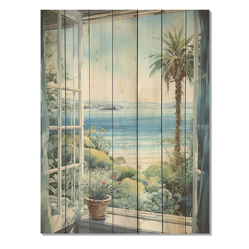 Seaside Tropical View III - Fenêtres côtières sur bois, H 40 po x l 30 po
