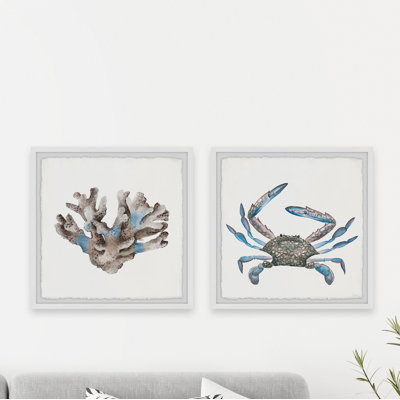 " Luminous Crab and Coral " by Parvez Taj 2 Piece Art Watercolor Painting