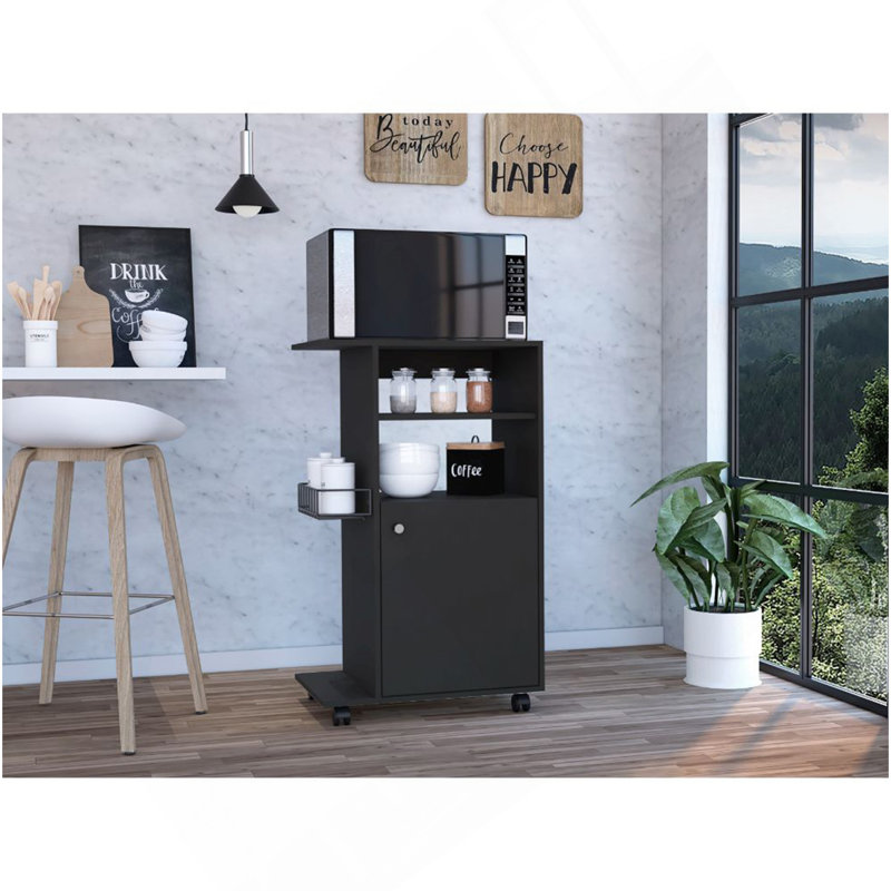 Columba Kitchen Cart, Single Door Cabinet, Four Caster, Black
