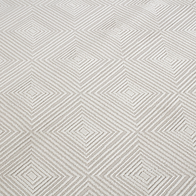 Curran Collection Cream Geometric Traditional Area Rug, Runner 2'6" x 8'