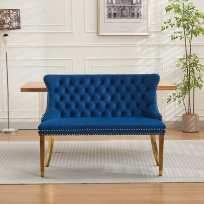 Banc capitonné en velours à deux oreilles avec boutons faits à la main