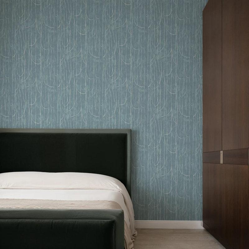 Lingering Lines - Wallpaper, Linen Blues, Faux Grasscloth, Non-Pasted