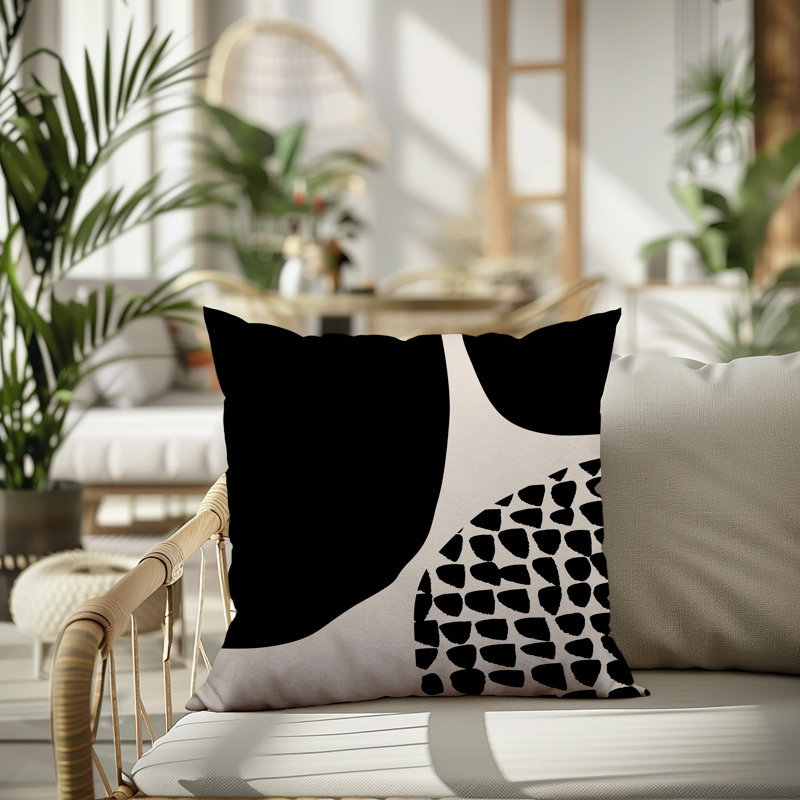 Coussin carré intérieur / extérieur pia, H 17 po x l 17 po, Noir/Blanc cassé