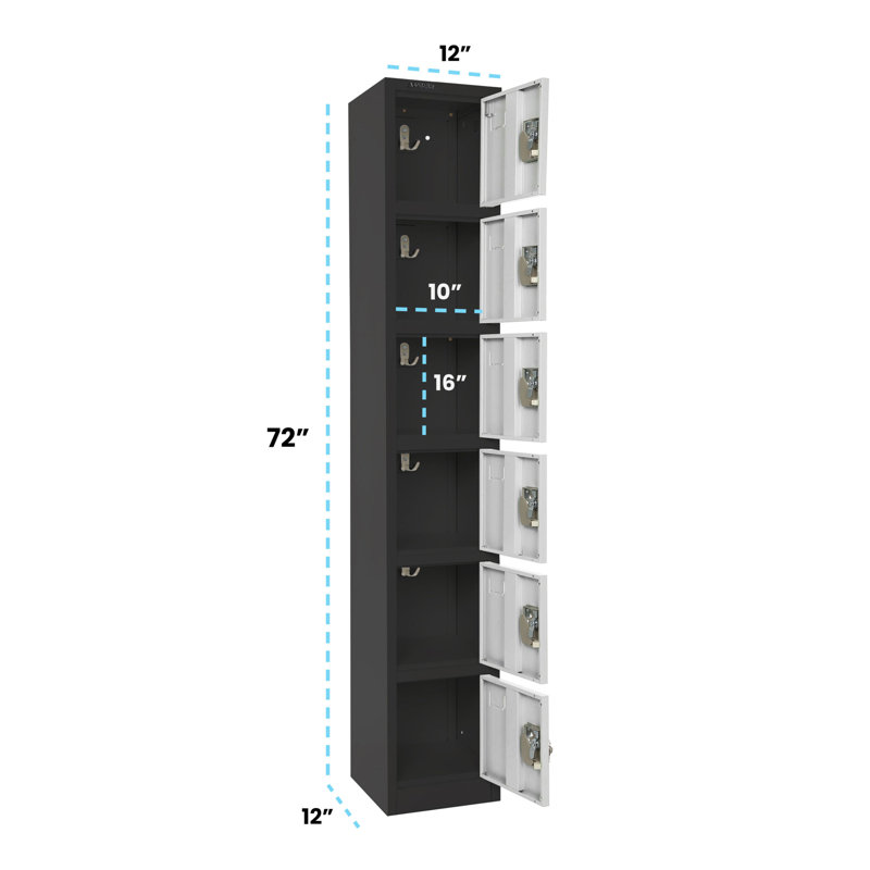 12'' Wide Black and White Steel 6-Tier Locker