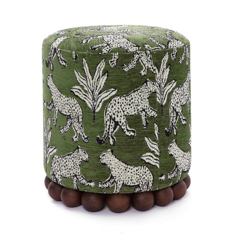 Bergenfield Leopard Jacquard Ottoman, Green