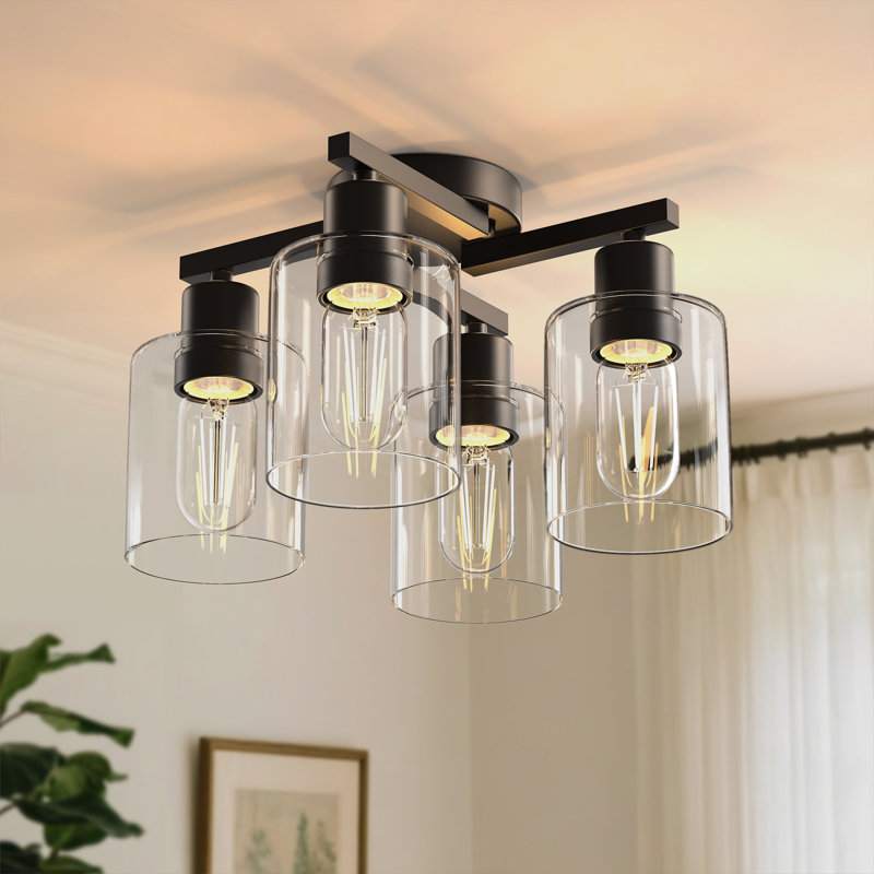 Lustre encastré moderne à 4 lumières à intensité variable, Noir mat