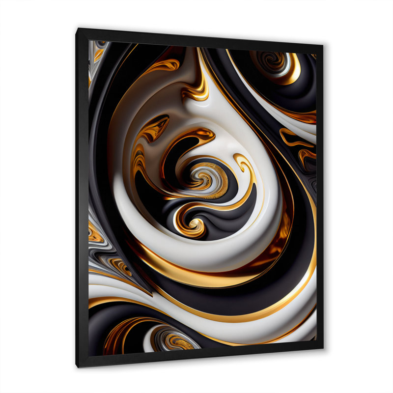 Or et noir vitrail spirale IV - reproduction sur toile, H 20 po x l 12 po x P 1 po, Impression noire sur toile encadrée