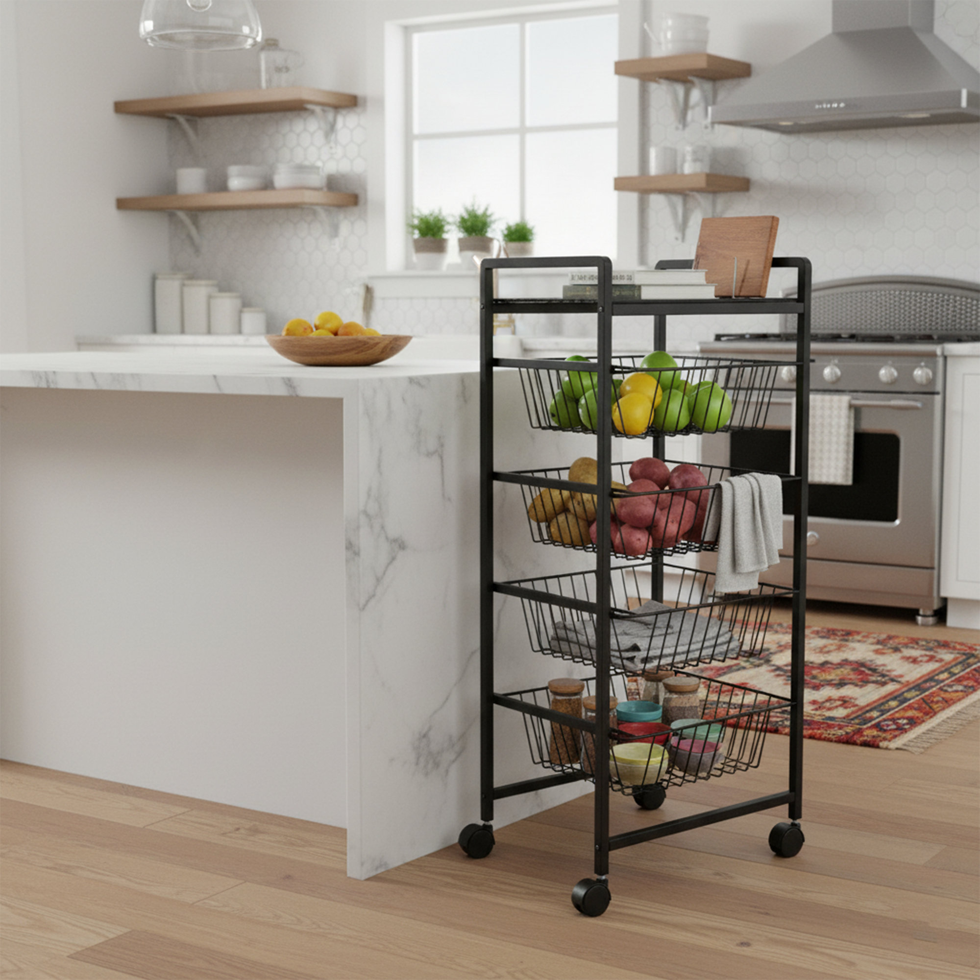Orren Ellis Modern 4-Tier Metal Basket Storage Rack With Angled Pull ...