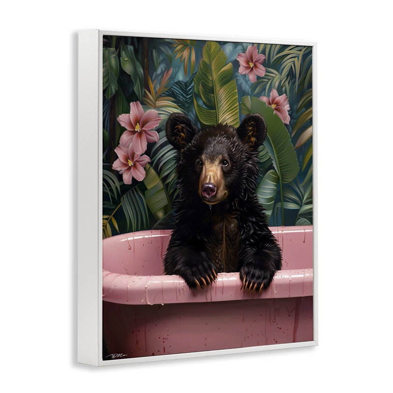 «Bruno Bear» dans une baignoire rose, estampe numérique, design par Momart, H 14 po x l 11 po