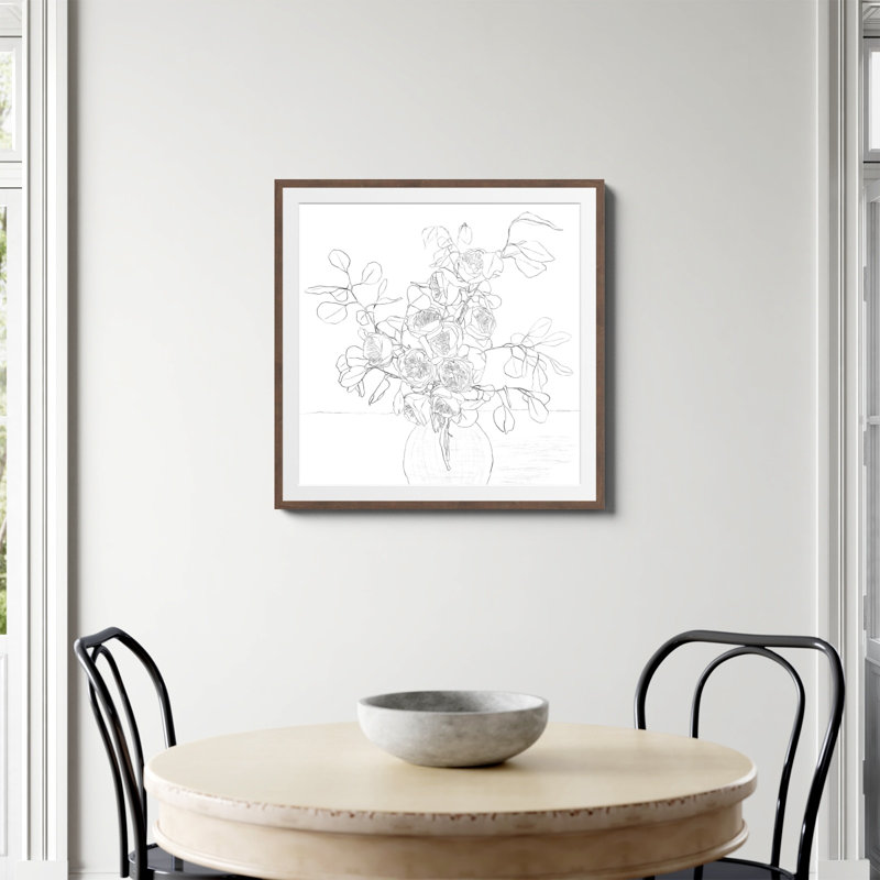 «Beautiful Bouquet Line» par Nadja, Papier avec cadre photo noyer, Oui, H 30 po x l 30 po
