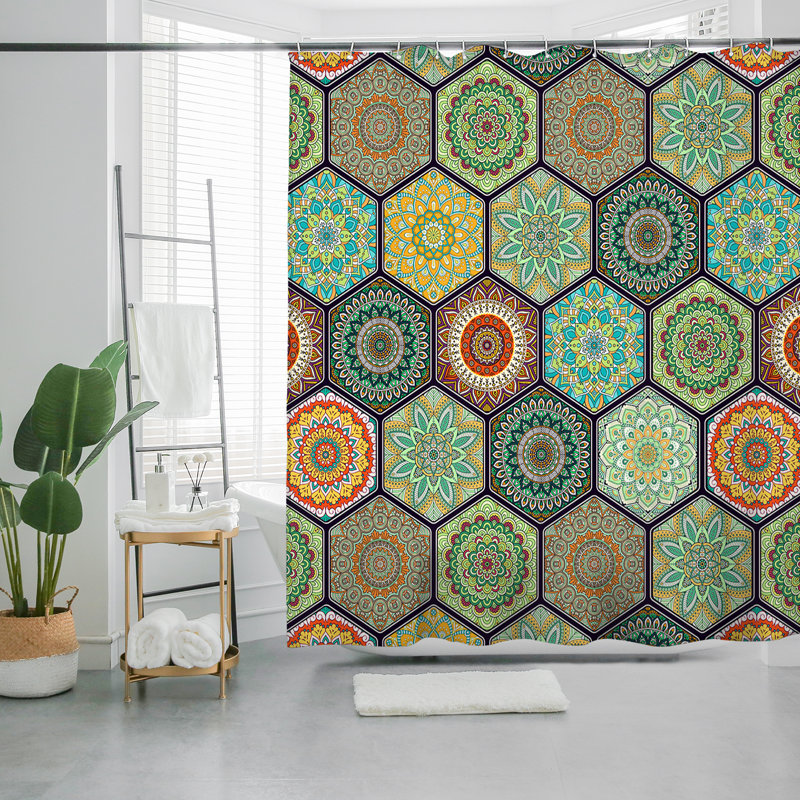 Geometric Shower Curtain with Hooks Included