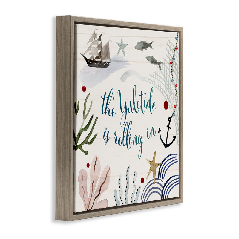 "Nautical Yuletide Christmas", art texturé encadré sur toile flottante par Victoria Barnes, Cadre flottant orme Montalcino