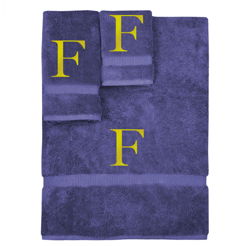 Ensemble de serviettes monogrammées - ensemble de 3 - lettre-bloc, F, Marine / doré