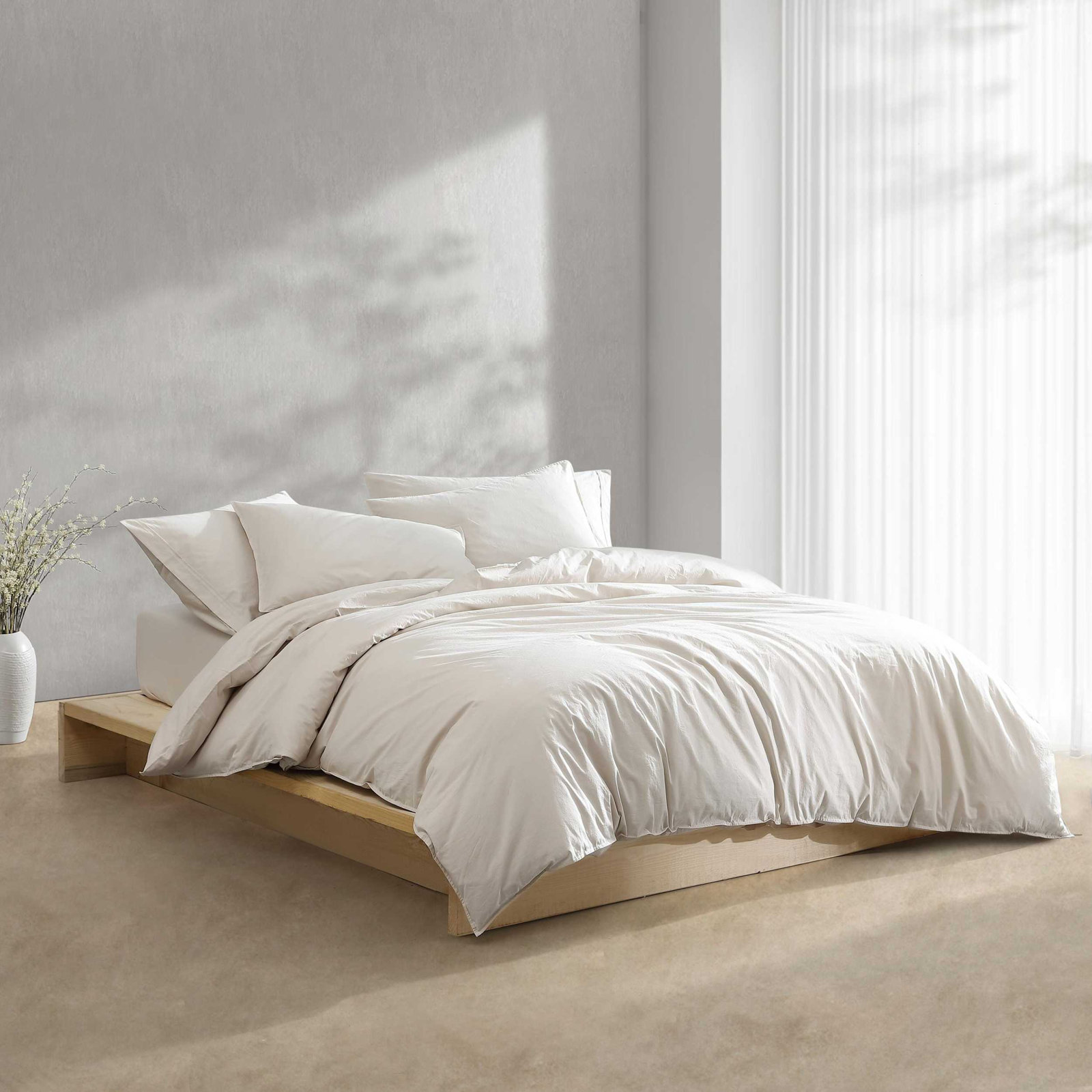 Calvin Klein Washed Percale Cotton Solid Comforter Set, Light Beige, Twin/Twin XL Comforter + 1 Standard Sham