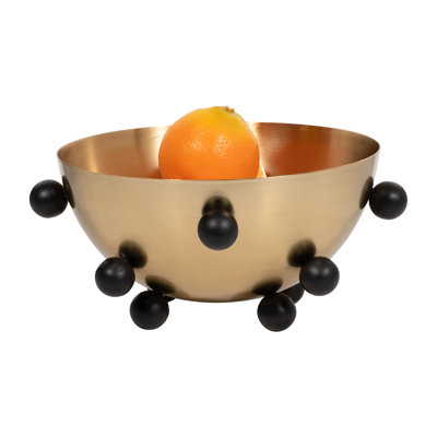 Modern Glam Iron Metal 13" Bubble Bowl In Gold and Black - 13" x 13" x 6"