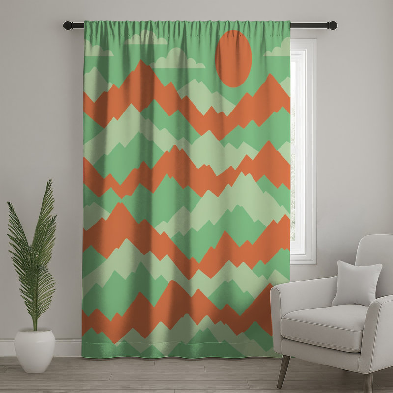 Rideaux vert et orange, 1 rideau, 50" x 92" - 1 Panel, Transparent