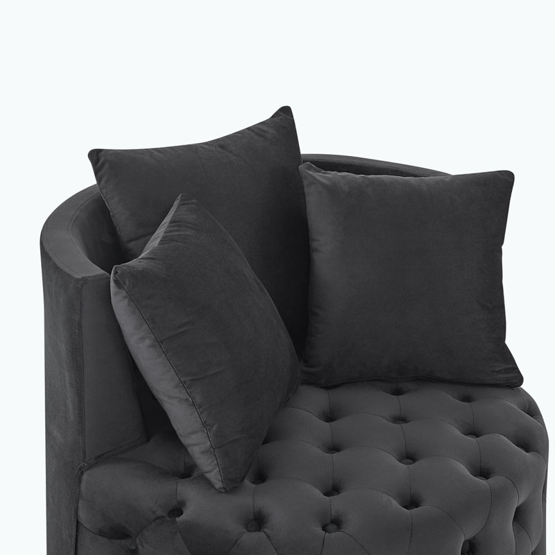 Chaise pivotante rembourrée et capitonnée en velours, Velours noir