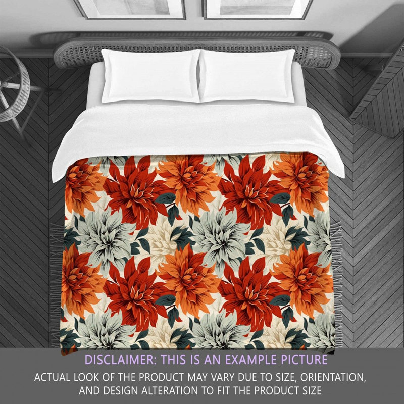 Polyester Floral Comforter, Twin Comforter, Orange/Red