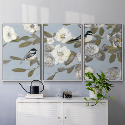 Mésanges et fleurs I 3 pièces